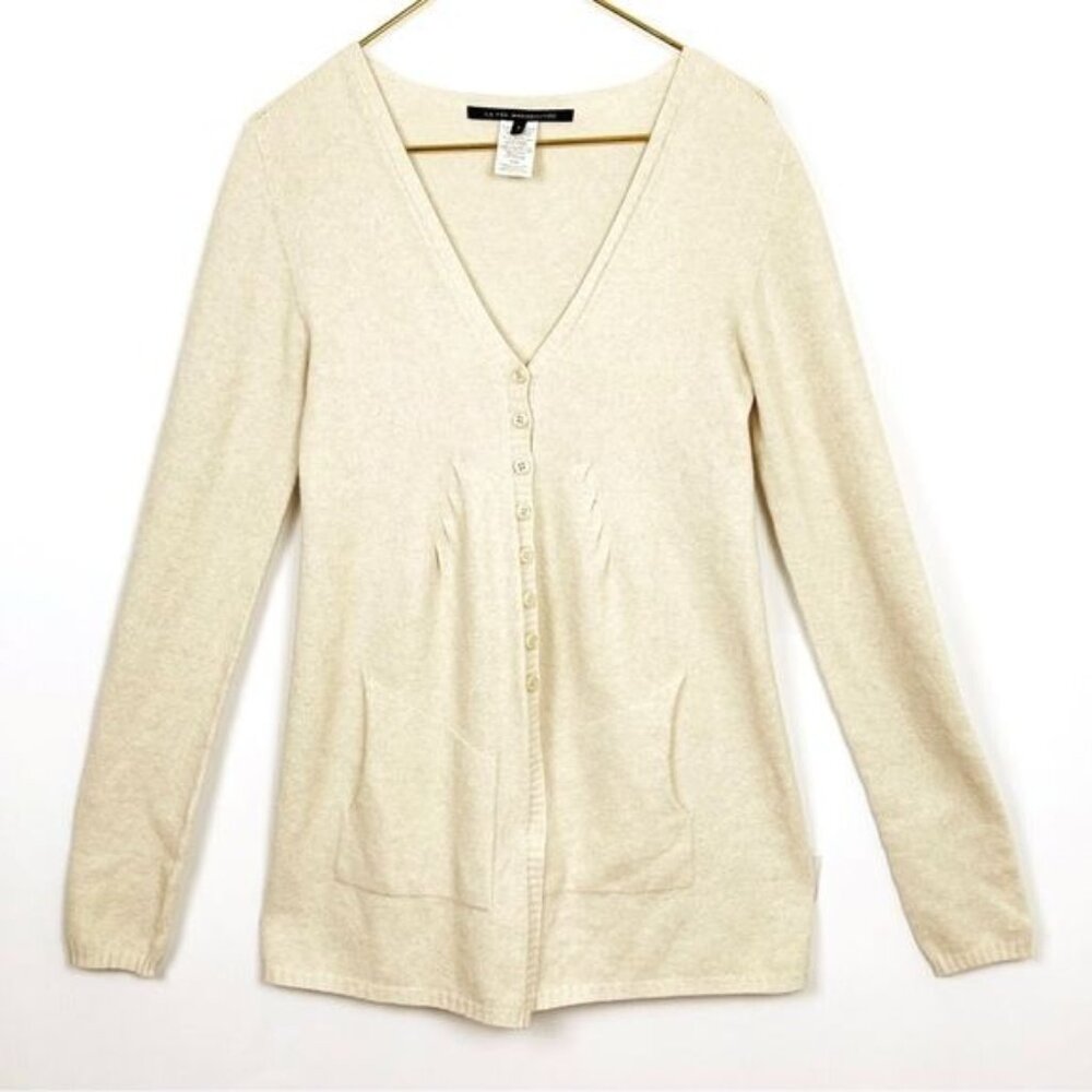 LA FEE MARABOUTEE Angora blend ivory Vneck sweater cardigan front button medium